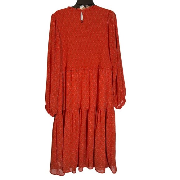 Time & Tru Orange Multi Patterned Long Sleeve Dress XXL Midi Dress. NWOT - Picture 12 of 12